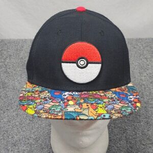 Pokemon Snapback Hat Black Red Pokeball Graphic Y2K Streetwear Anime Nostalgia